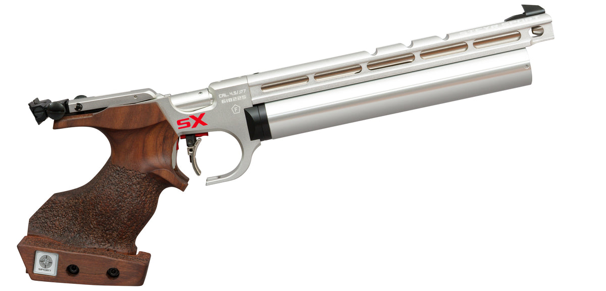 Steyr EVO 10E SX – pistolet pneumatyczny ze spustem elektronicznym, wersja srebrna