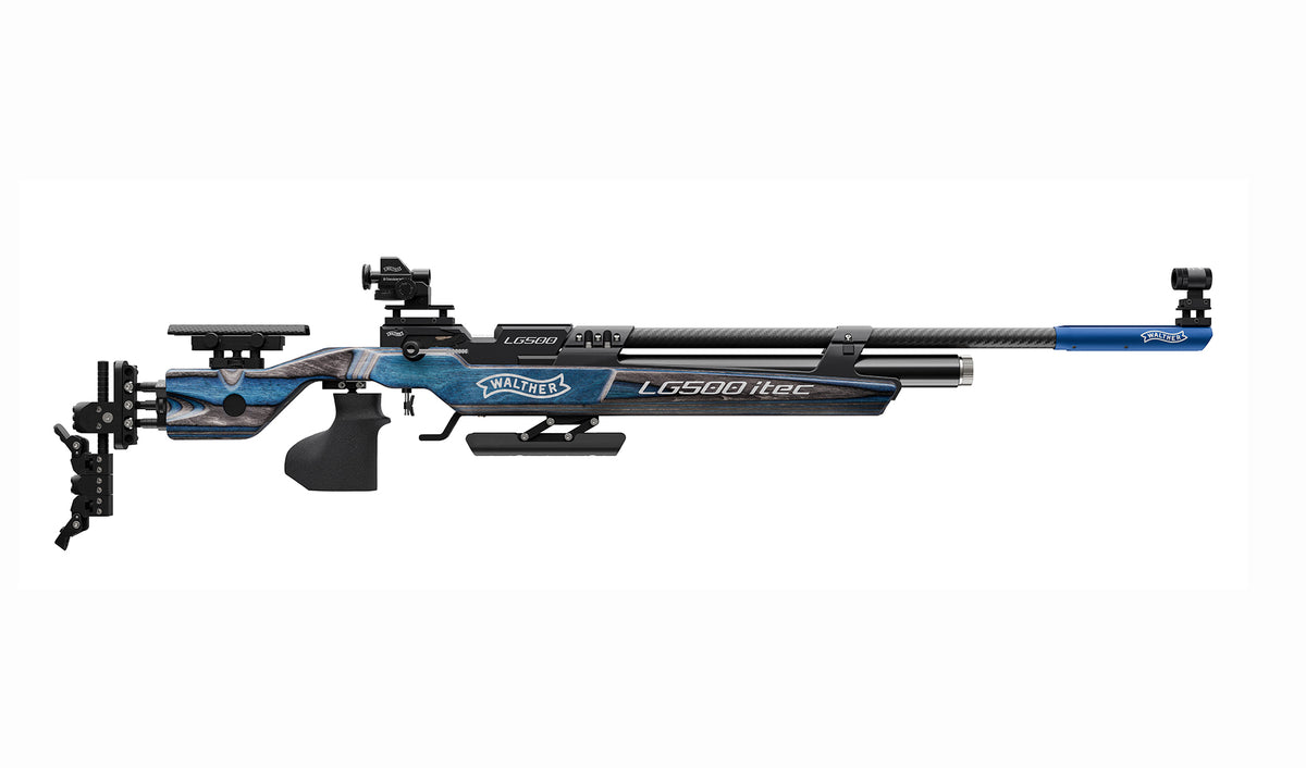 Walther LG500 itec Anatomic – karabinek pneumatyczny ze spustem mechanicznym i kolbą z drewna warstwowego, widok z prawej strony