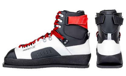 Buty strzeleckie Sauer PERFECT X w czarno-białym kolorze z czerwonymi akcentami, zaprojektowane dla komfortu i stabilności.